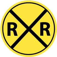 NMC - "R R", "Railroad Crossing Symbol", 30" Wide x 30" High, Aluminum Traffic Control Signs - 0.08" Thick, Black on Yellow, High Intensity Reflectivity, Round, Post Mount - Eagle Tool & Supply