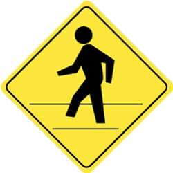 NMC - "Pedestrians Crossing", 24" Wide x 24" High, Aluminum Pedestrian Crossing Signs - 0.08" Thick, Black on Yellow, Engineer Grade Reflectivity, Diamond, Post Mount - Eagle Tool & Supply