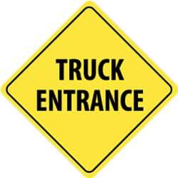 NMC - "Truck Entrance", 24" Wide x 24" High, Aluminum Traffic Control Signs - 0.08" Thick, Black on Yellow, High Intensity Reflectivity, Diamond, Post Mount - Eagle Tool & Supply