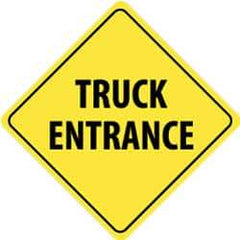 NMC - "Truck Entrance", 24" Wide x 24" High, Aluminum Traffic Control Signs - 0.08" Thick, Black on Yellow, High Intensity Reflectivity, Diamond, Post Mount - Eagle Tool & Supply