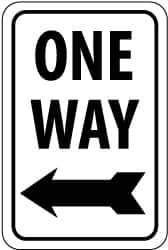 NMC - "One Way", "Left Arrow", 12" Wide x 18" High, Aluminum Parking Lot Traffic Signs - 0.08" Thick, Black on White, High Intensity Reflectivity, Rectangle, Post Mount - Eagle Tool & Supply