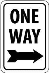 NMC - "One Way", "Right Arrow", 12" Wide x 18" High, Aluminum Parking Lot Traffic Signs - 0.08" Thick, Black on White, High Intensity Reflectivity, Rectangle, Post Mount - Eagle Tool & Supply