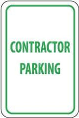 NMC - "Contractor Parking", 12" Wide x 18" High, Aluminum Reserved Parking Signs - 0.08" Thick, Green on White, Engineer Grade Reflectivity, Rectangle, Post Mount - Eagle Tool & Supply