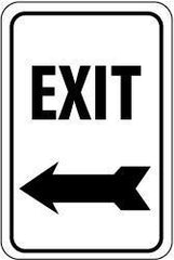 NMC - "Exit", "Left Arrow", 12" Wide x 18" High, Aluminum Parking Lot Traffic Signs - 0.08" Thick, Black on White, Engineer Grade Reflectivity, Rectangle, Post Mount - Eagle Tool & Supply
