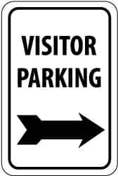 NMC - "Visitor Parking", "Right Arrow", 12" Wide x 18" High, Aluminum Parking Lot Traffic Signs - 0.04" Thick, Black on White, Rectangle, Wall Mount - Eagle Tool & Supply