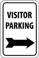 NMC - "Visitor Parking", "Right Arrow", 12" Wide x 18" High, Aluminum Parking Lot Traffic Signs - 0.04" Thick, Black on White, Rectangle, Wall Mount - Eagle Tool & Supply