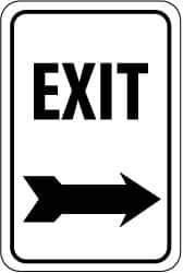 NMC - "Exit", "Right Arrow", 12" Wide x 18" High, Aluminum Parking Lot Traffic Signs - 0.08" Thick, Black on White, High Intensity Reflectivity, Rectangle, Post Mount - Eagle Tool & Supply