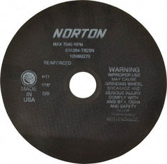 Norton - 8" 36 Grit Aluminum Oxide Cutoff Wheel - 1/16" Thick, 1-1/4" Arbor, 7,640 Max RPM, Use with Stationary Grinders - Eagle Tool & Supply
