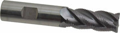 ProMax - 3/4" Diam, Fine Pitch, 1-5/8" LOC, 4 Flute Solid Carbide 0.055-0.065" Corner Radius Roughing End Mill - AlTiN Finish, 4" OAL, 3/4" Shank Diam, Single End, Centercutting, 40° Helix - Eagle Tool & Supply
