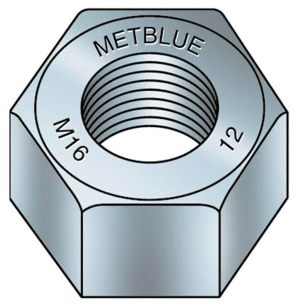 Value Collection - M16x2.00 Metric Coarse Steel Right Hand Hex Nut - 24mm Across Flats, 13mm High, Metric Blue Finish - Eagle Tool & Supply