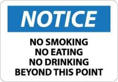 NMC - "Notice - No Smoking - No Eating - No Drinking Beyond This Area", 10" Long x 14" Wide, Aluminum Safety Sign - Rectangle, 0.04" Thick, Use for Accident Prevention - Eagle Tool & Supply