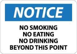 NMC - "Notice - No Smoking - No Eating - No Drinking Beyond This Area", 10" Long x 14" Wide, Rigid Plastic Safety Sign - Rectangle, 0.05" Thick, Use for Accident Prevention - Eagle Tool & Supply