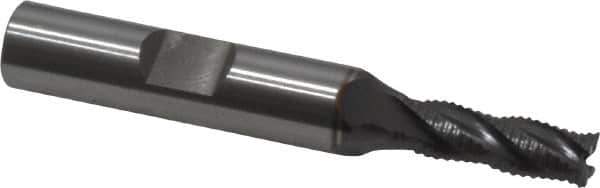 OSG - 1/4" Diam, Fine Pitch, 3/4" LOC, 4 Flute Cobalt Roughing Square End Mill - TiCN Finish, 2-1/2" OAL, 3/8" Shank Diam, Single End, 30° Helix - Eagle Tool & Supply