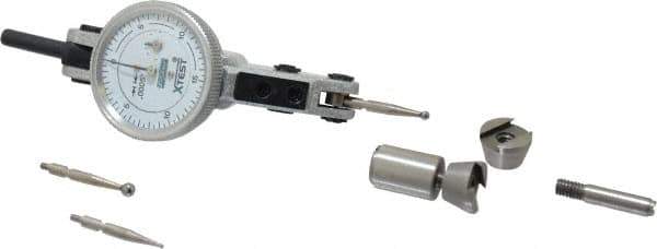 Fowler - 0.06 Inch Range, 0.0005 Inch Dial Graduation, Horizontal Dial Test Indicator - 1 Inch White Dial, 0-15-0 Dial Reading - Eagle Tool & Supply