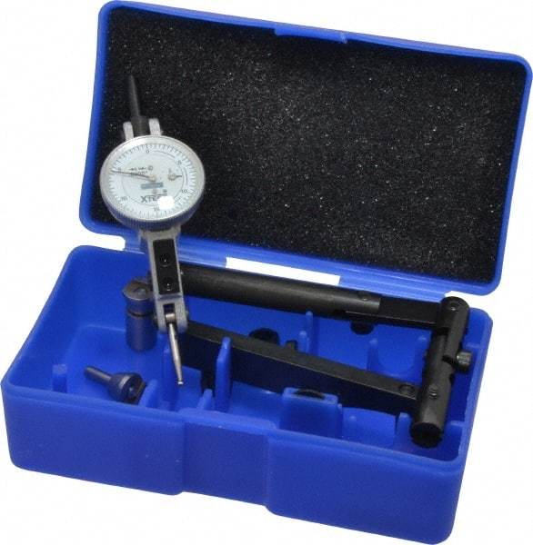 Fowler - 12 Piece, 0" to 0.06" Measuring Range, 1" Dial Diam, 0-15-0 Dial Reading, Horizontal White Dial Test Indicator Kit - 5/8" Contact Point Length, 0.04, 0.08 & 0.12" Ball Diam, 0.0005" Dial Graduation - Eagle Tool & Supply