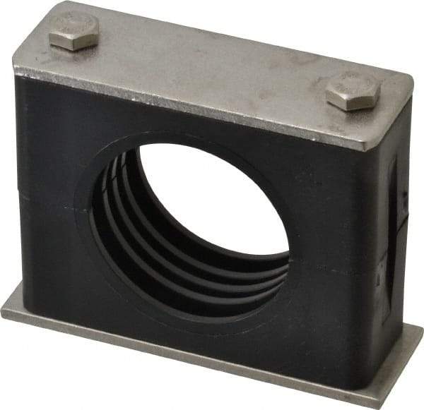 HYDAC - 3.46" Wide x 2.83" High x 1.18" Deep, Polypropylene Standard Duty Vibration-Control Clamp - Stainless Steel Plate, For 1-1/2" Pipe, Mount with Weld Plate, Top Plate, Plastic Clamp Pair, Bolts - Eagle Tool & Supply