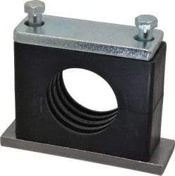 HYDAC - 5.51" Wide x 4.33" High x 1.77" Deep, Polypropylene Heavy Duty Vibration-Control Clamp - Carbon Steel Plate, For 2" Pipe, Mount with Weld Plate, Top Plate, Plastic Clamp Pair, Bolts - Eagle Tool & Supply