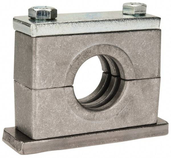 HYDAC - 3.94" Wide x 2.99" High x 1.18" Deep, Aluminum Heavy Duty Vibration-Control Clamp - Carbon Steel Plate, For 1" Pipe, Mount with Weld Plate, Top Plate, Plastic Clamp Pair, Bolts - Eagle Tool & Supply