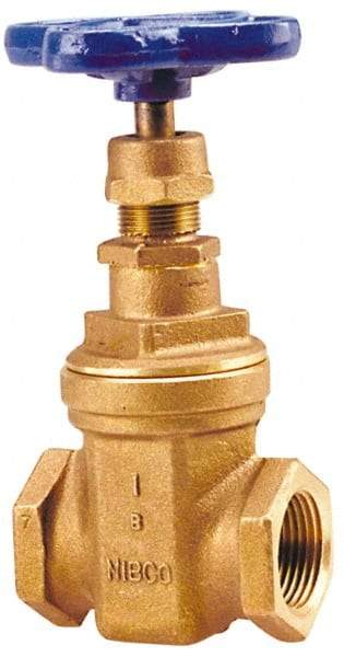 NIBCO - 1-1/4" Pipe, Class 150, Threaded Bronze Solid Wedge Stem Gate Valve - 300 WOG, 150 WSP, Screw-In Bonnet - Eagle Tool & Supply