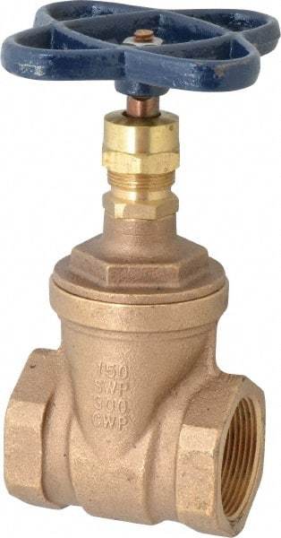 NIBCO - 1-1/2" Pipe, Class 150, Threaded Bronze Solid Wedge Stem Gate Valve - 300 WOG, 150 WSP, Screw-In Bonnet - Eagle Tool & Supply