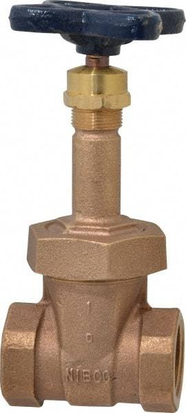 NIBCO - 1" Pipe, Class 150, Threaded Bronze Solid Wedge Rising Stem Gate Valve - 300 WOG, 150 WSP, Bolted Bonnet - Eagle Tool & Supply