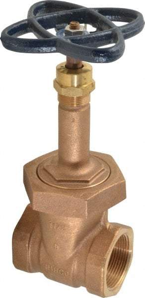 NIBCO - 1-1/2" Pipe, Class 150, Threaded Bronze Solid Wedge Rising Stem Gate Valve - 300 WOG, 150 WSP, Bolted Bonnet - Eagle Tool & Supply