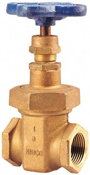NIBCO - 3/8" Pipe, Class 150, Threaded Bronze Solid Wedge Stem Gate Valve - 300 WOG, 150 WSP, Union Bonnet - Eagle Tool & Supply