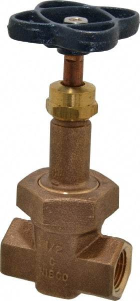 NIBCO - 1/2" Pipe, Class 200, Threaded Bronze Alloy Solid Wedge Rising Stem Gate Valve - 400 WOG, 200 WSP, Union Bonnet - Eagle Tool & Supply