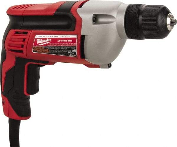 Milwaukee Tool - 3/8" Keyless Chuck, 2,800 RPM, Pistol Grip Handle Electric Drill - 8 Amps, 120 Volts, Reversible, Includes 3/8" Drill & Side Handle - Eagle Tool & Supply