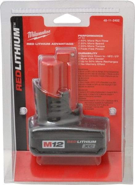 Milwaukee Tool - 12 Volt Lithium-Ion Power Tool Battery - 3 Ahr Capacity, 1/2 hr Charge Time, Series M12 XC RED - Eagle Tool & Supply