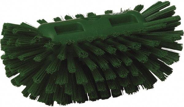 Vikan - 1-1/2" Bristle Length, Polyester Utility Scrub Brush - 5-1/2" Wide Head, 8" OAL, European Threaded Handle, Green, Polypropylene Block - Eagle Tool & Supply