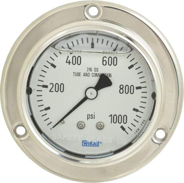 Wika - 2-1/2" Dial, 1/4 Thread, 0-1,000 Scale Range, Pressure Gauge - Lower Back Connection Mount, Accurate to 2-1-2% of Scale - Eagle Tool & Supply