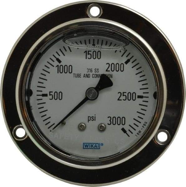 Wika - 2-1/2" Dial, 1/4 Thread, 0-3,000 Scale Range, Pressure Gauge - Lower Back Connection Mount, Accurate to 2-1-2% of Scale - Eagle Tool & Supply
