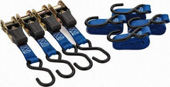 Erickson Manufacturing - 10' Long x 1" Wide, 1,200 Lb Basket Capacity, Polyester Web Sling - Blue, with Ratchet Tie Down - Eagle Tool & Supply