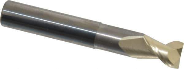 Accupro - 3/8", 1/2" LOC, 3/8" Shank Diam, 2-1/2" OAL, 2 Flute, Solid Carbide Square End Mill - Single End, ZrN Finish, Spiral Flute, 45° Helix, Centercutting, Right Hand Cut, Right Hand Flute - Eagle Tool & Supply