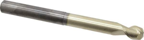 Accupro - 3/8", 1/2" LOC, 3/8" Shank Diam, 4" OAL, 2 Flute, Solid Carbide Square End Mill - Single End, ZrN Finish, Spiral Flute, 45° Helix, Centercutting, Right Hand Cut, Right Hand Flute - Eagle Tool & Supply