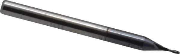 Accupro - 1/32", 3/32" LOC, 1/8" Shank Diam, 1-1/2" OAL, 2 Flute, Solid Carbide Square End Mill - Single End, AlTiN Finish, Spiral Flute, 30° Helix, Centercutting, Right Hand Cut, Right Hand Flute - Eagle Tool & Supply