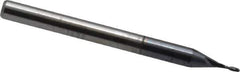 Accupro - 1/32", 3/32" LOC, 1/8" Shank Diam, 1-1/2" OAL, 2 Flute, Solid Carbide Square End Mill - Single End, AlTiN Finish, Spiral Flute, 30° Helix, Centercutting, Right Hand Cut, Right Hand Flute - Eagle Tool & Supply