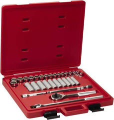 Proto - 31 Piece 1/2" Drive Chrome Finish Deep Well Socket Set - 12 Points, 10mm to 26mm Range, Metric Measurement Standard - Eagle Tool & Supply