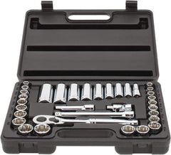 Stanley - 34 Piece 3/8" Drive Chrome Finish Deep Well Socket Set - 12 Points, 5/16" to 7/8" (8mm to 19mm) Range, Inch/Metric Measurement Standard - Eagle Tool & Supply