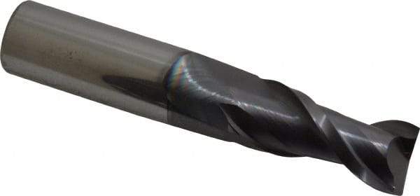 Accupro - 11/16", 1-1/2" LOC, 3/4" Shank Diam, 4" OAL, 2 Flute, Solid Carbide Square End Mill - Single End, AlTiN Finish, Spiral Flute, 40° Helix, Centercutting, Right Hand Cut, Right Hand Flute - Eagle Tool & Supply