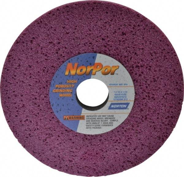 Norton - 7" Diam x 1-1/4" Hole x 1/2" Thick, H Hardness, 46 Grit Surface Grinding Wheel - Aluminum Oxide, Type 1, Coarse Grade, 3,600 Max RPM, Vitrified Bond, No Recess - Eagle Tool & Supply