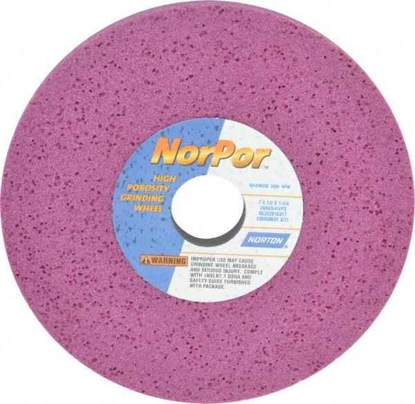 Norton - 7" Diam x 1-1/4" Hole x 1/2" Thick, H Hardness, 60 Grit Surface Grinding Wheel - Aluminum Oxide, Type 1, Medium Grade, 3,600 Max RPM, Vitrified Bond, No Recess - Eagle Tool & Supply