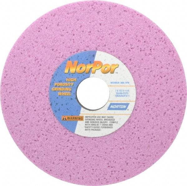 Norton - 7" Diam x 1-1/4" Hole x 1/2" Thick, G Hardness, 46 Grit Surface Grinding Wheel - Aluminum Oxide, Type 1, Coarse Grade, 3,600 Max RPM, Vitrified Bond, No Recess - Eagle Tool & Supply