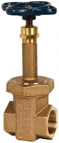 NIBCO - 1-1/2" Pipe, Class 300, Threaded Bronze Alloy Solid Wedge Rising Stem Gate Valve - 600 WOG, 300 WSP, Union Bonnet - Eagle Tool & Supply