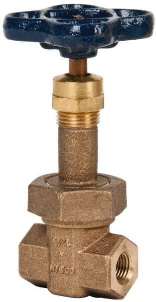 NIBCO - 1/4" Pipe, Class 300, Threaded Bronze Alloy Solid Wedge Rising Stem Gate Valve - 600 WOG, 300 WSP, Union Bonnet - Eagle Tool & Supply