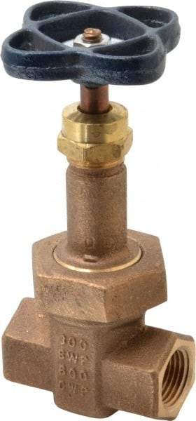 NIBCO - 1/2" Pipe, Class 300, Threaded Bronze Alloy Solid Wedge Rising Stem Gate Valve with Stainless Steel Trim - 600 WOG, 300 WSP, Union Bonnet - Eagle Tool & Supply