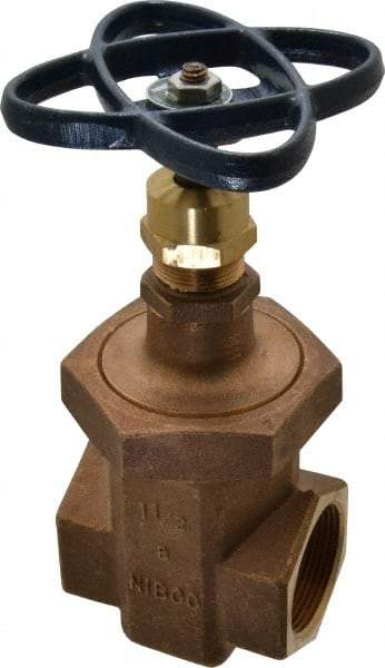 NIBCO - 1-1/2" Pipe, Class 300, Threaded Bronze Alloy Solid Wedge Stem Gate Valve - 600 WOG, 300 WSP, Union Bonnet - Eagle Tool & Supply