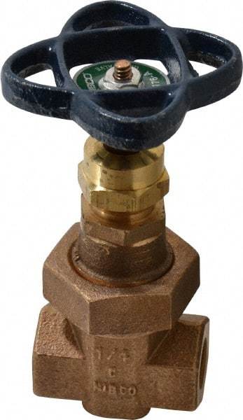 NIBCO - 1/4" Pipe, Class 300, Threaded Bronze Alloy Solid Wedge Stem Gate Valve - 600 WOG, 300 WSP, Union Bonnet - Eagle Tool & Supply