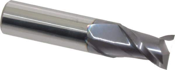 Accupro - 5/8", 7/8" LOC, 5/8" Shank Diam, 3" OAL, 2 Flute, Solid Carbide Square End Mill - Single End, AlTiN Finish, Spiral Flute, 40° Helix, Centercutting, Right Hand Cut, Right Hand Flute - Eagle Tool & Supply